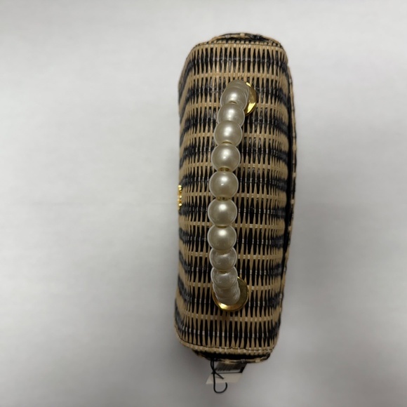 Lele Sadoughi Basket Made Purse, Raffia Pebble Sand With Faux Pearl Handle - Picture 3 of 7